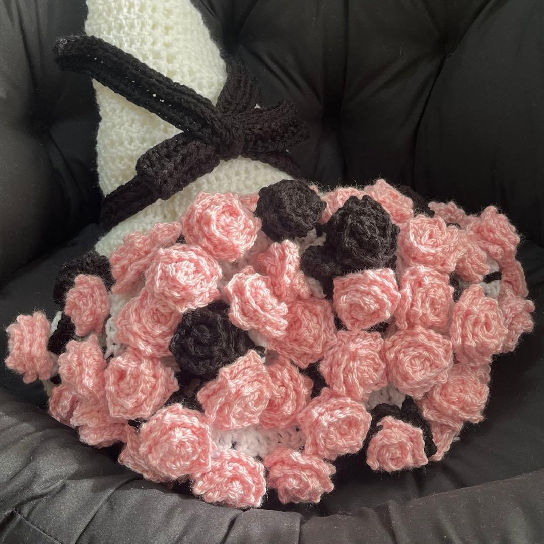 ハンドメイド　花束ブランケット　直径120cm 薔薇約60本　リボン付き