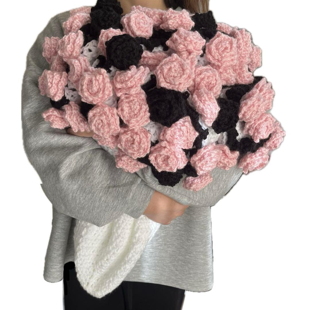ハンドメイド　花束ブランケット　直径120cm 薔薇約60本　リボン付き