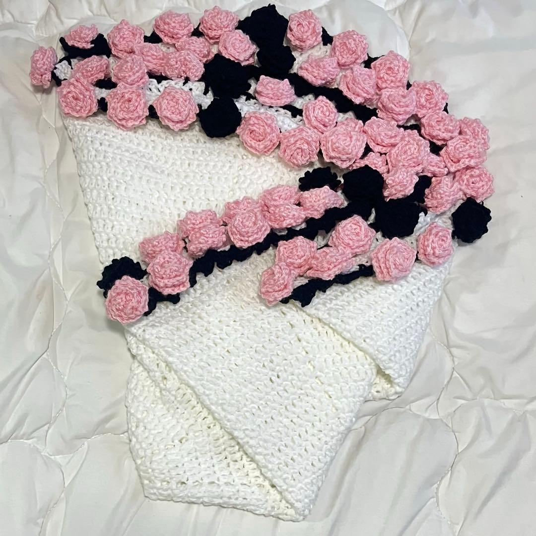 ハンドメイド　花束ブランケット　直径120cm 薔薇約60本　リボン付き