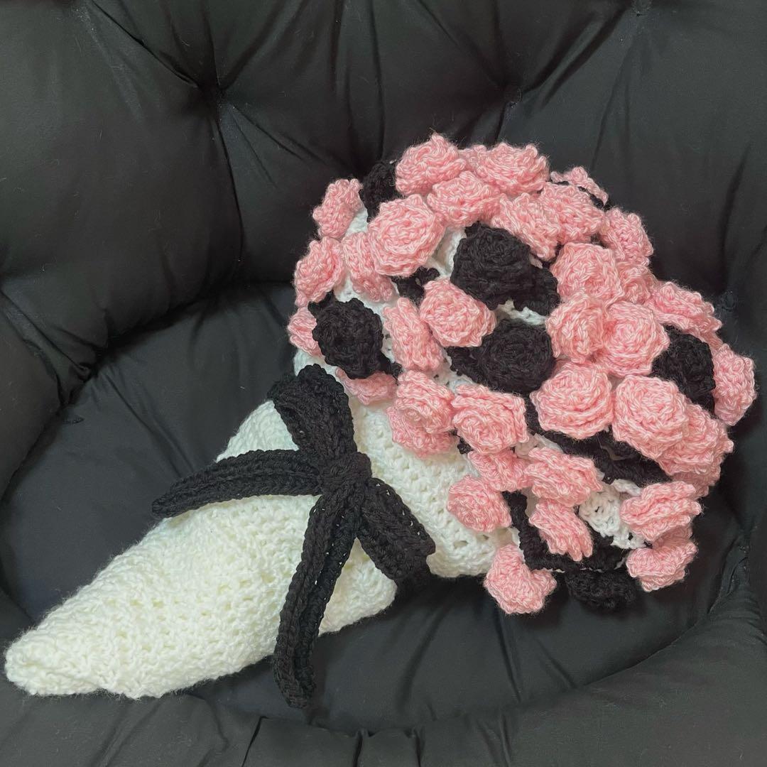 ハンドメイド　花束ブランケット　直径120cm 薔薇約60本　リボン付き