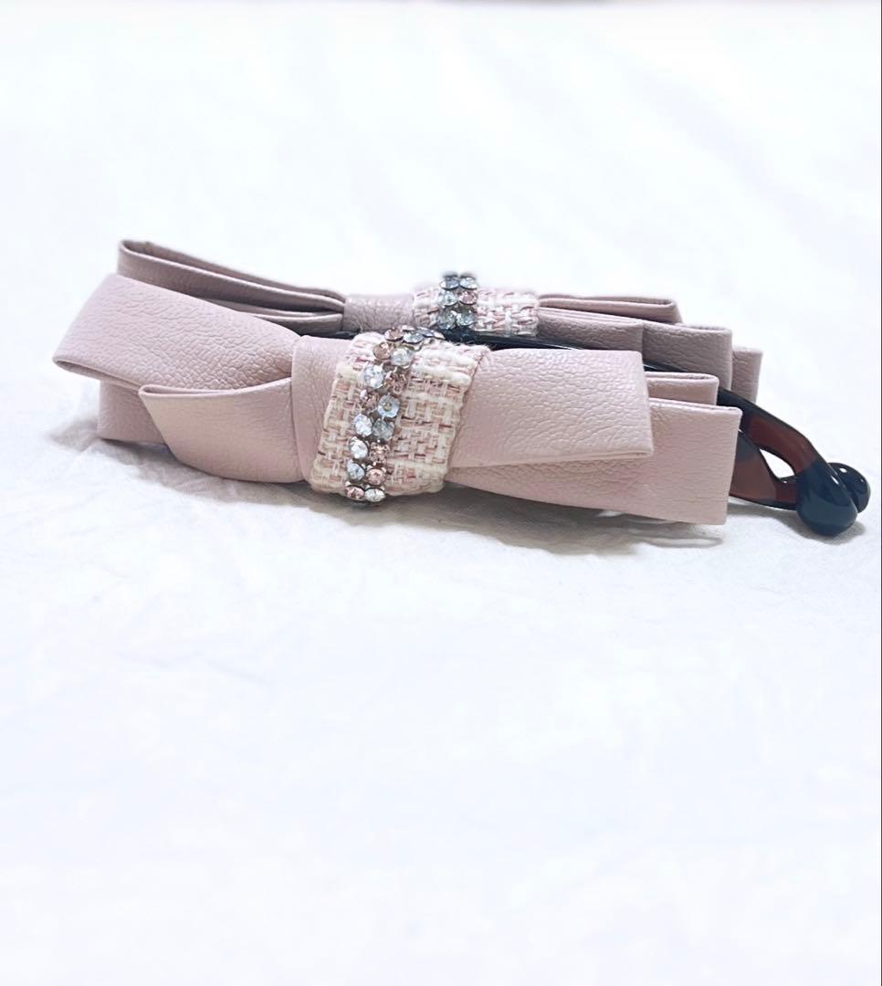 【美品】COMPLEX BIZ バナナクリップ リボン 革 スワロフスキー