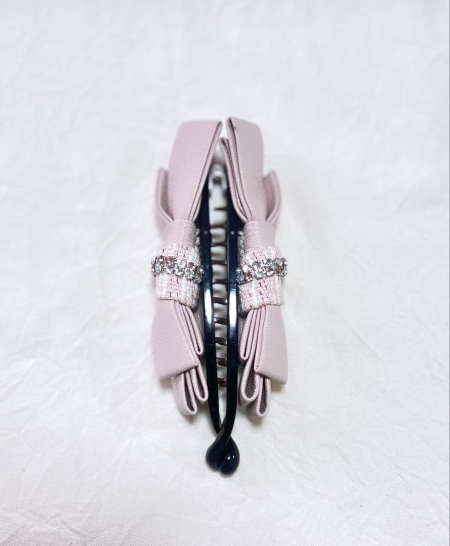 【美品】COMPLEX BIZ バナナクリップ リボン 革 スワロフスキー