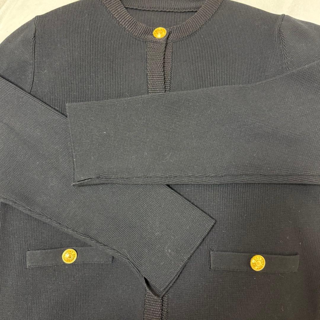 anuans オリジナルボタンノーカラーニットジャケット BLACK