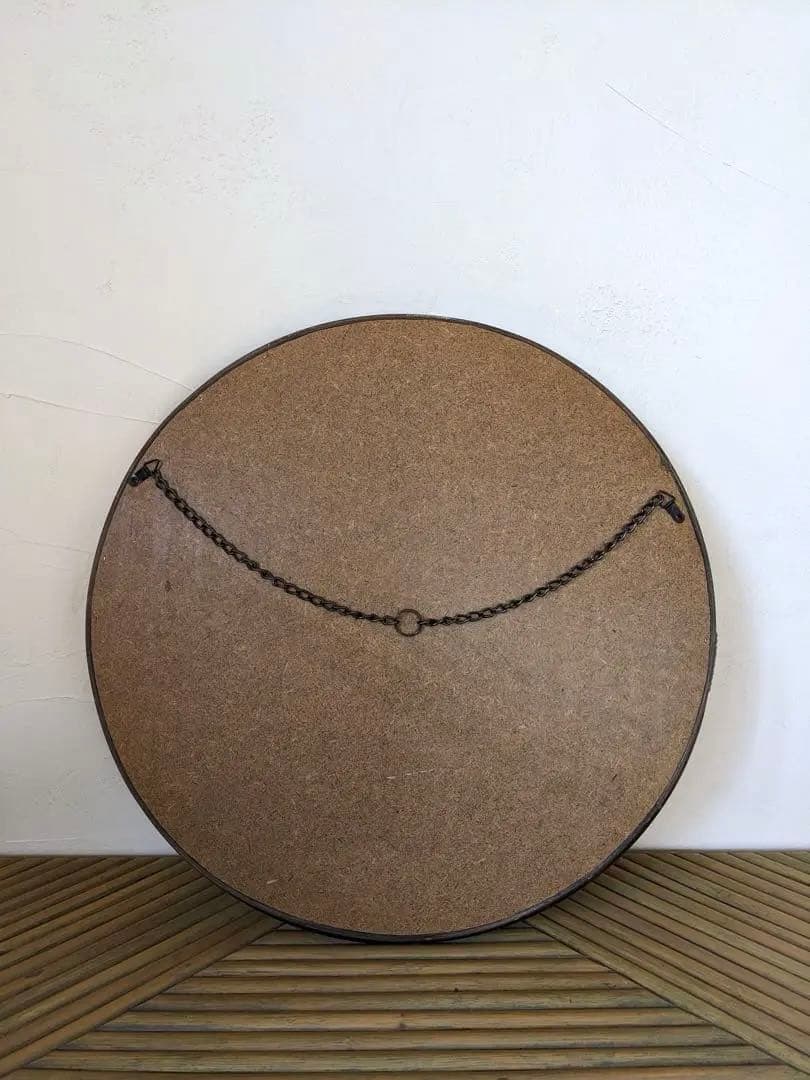 ラタンのミラー　円形 ブラウン 直径50cm