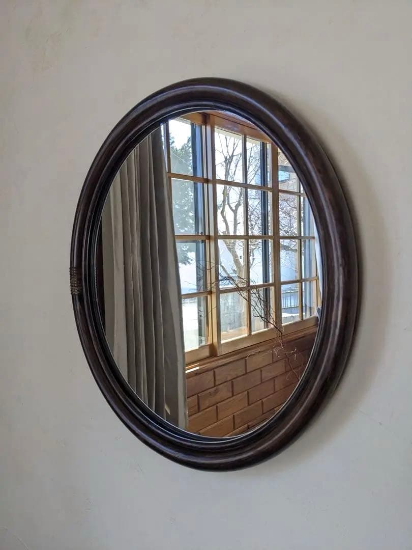 ラタンのミラー　円形 ブラウン 直径50cm