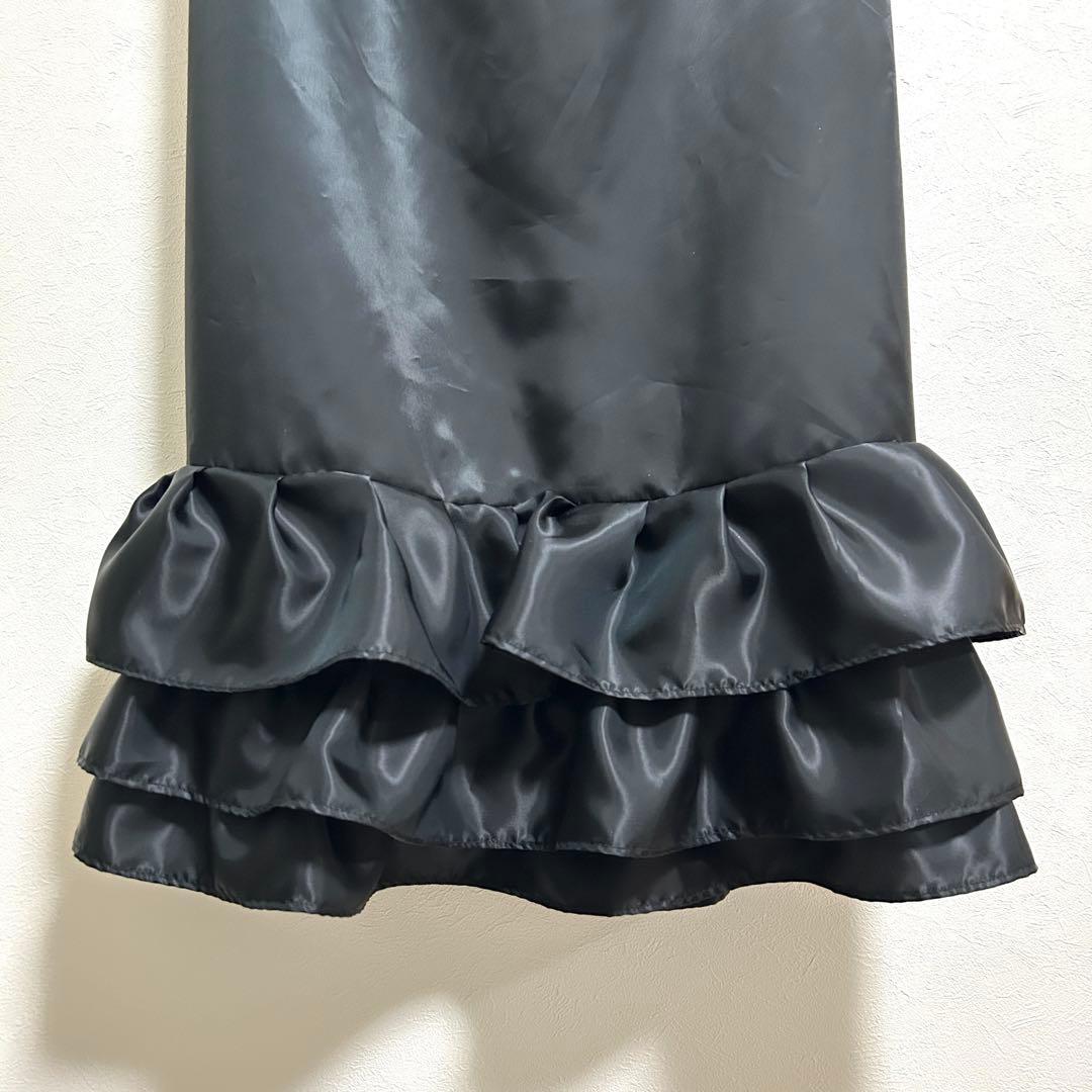 【YU-TA】スカート裾除け　サテン　黒　フリル3段　オーダー品