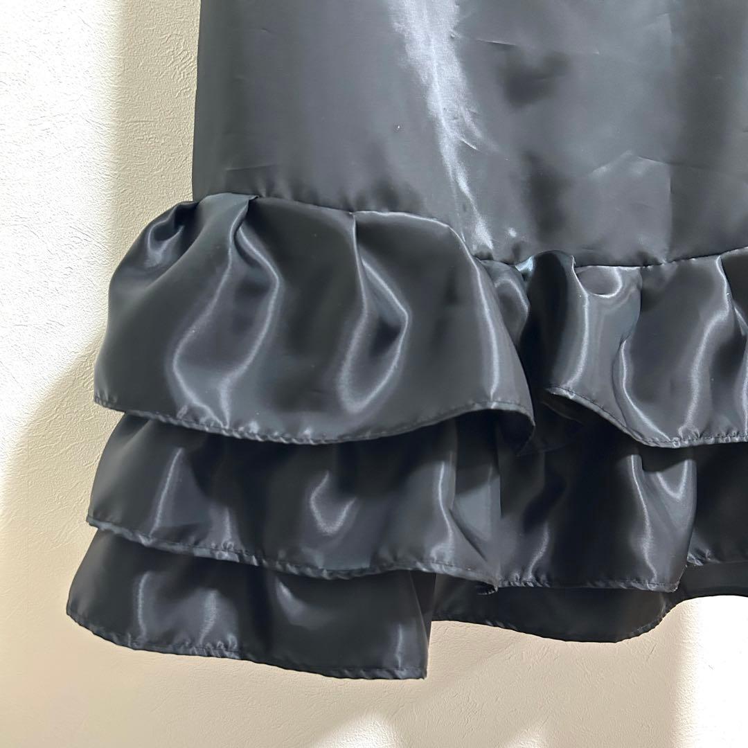 【YU-TA】スカート裾除け　サテン　黒　フリル3段　オーダー品