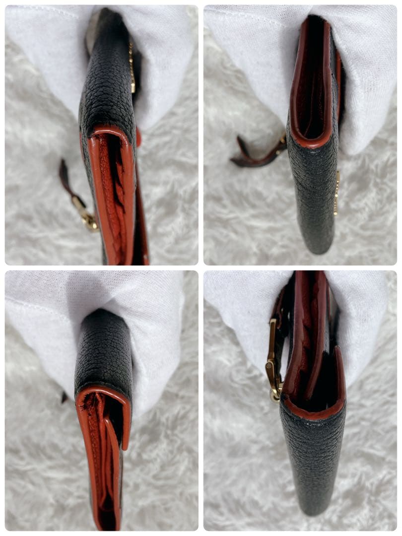 美品✨ミュウミュウ 3つ折り財布 マドラス ラブレター ハート 黒　赤　ゴールド