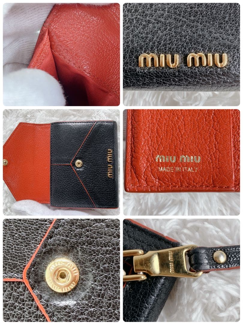 美品✨ミュウミュウ 3つ折り財布 マドラス ラブレター ハート 黒　赤　ゴールド