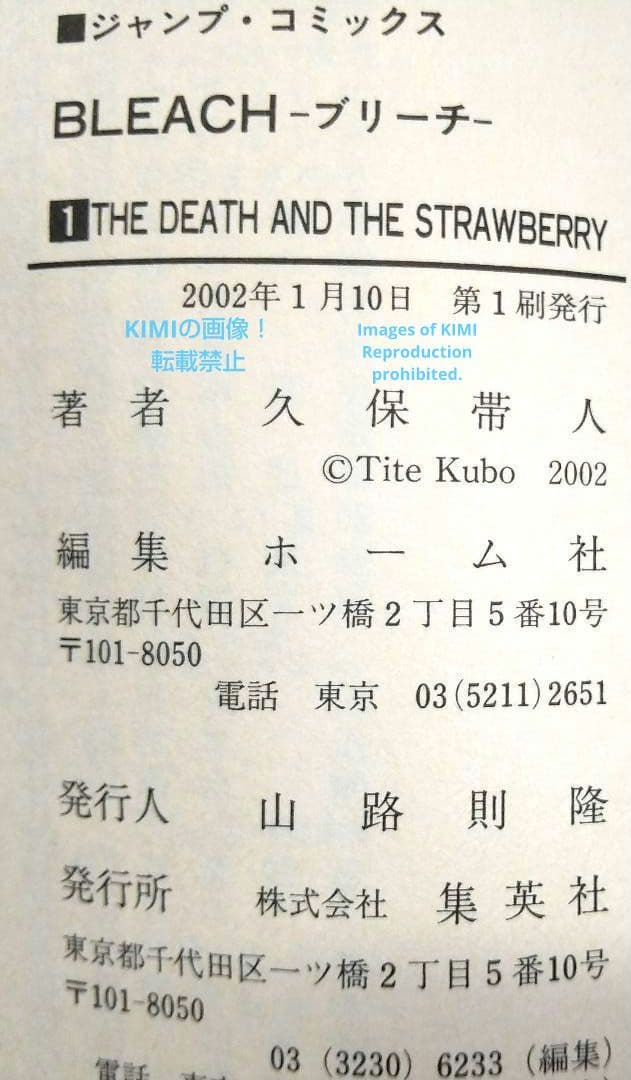 希少 初版 BLEACH 1 ジャンプコミック 第1刷発行 久保帯人
