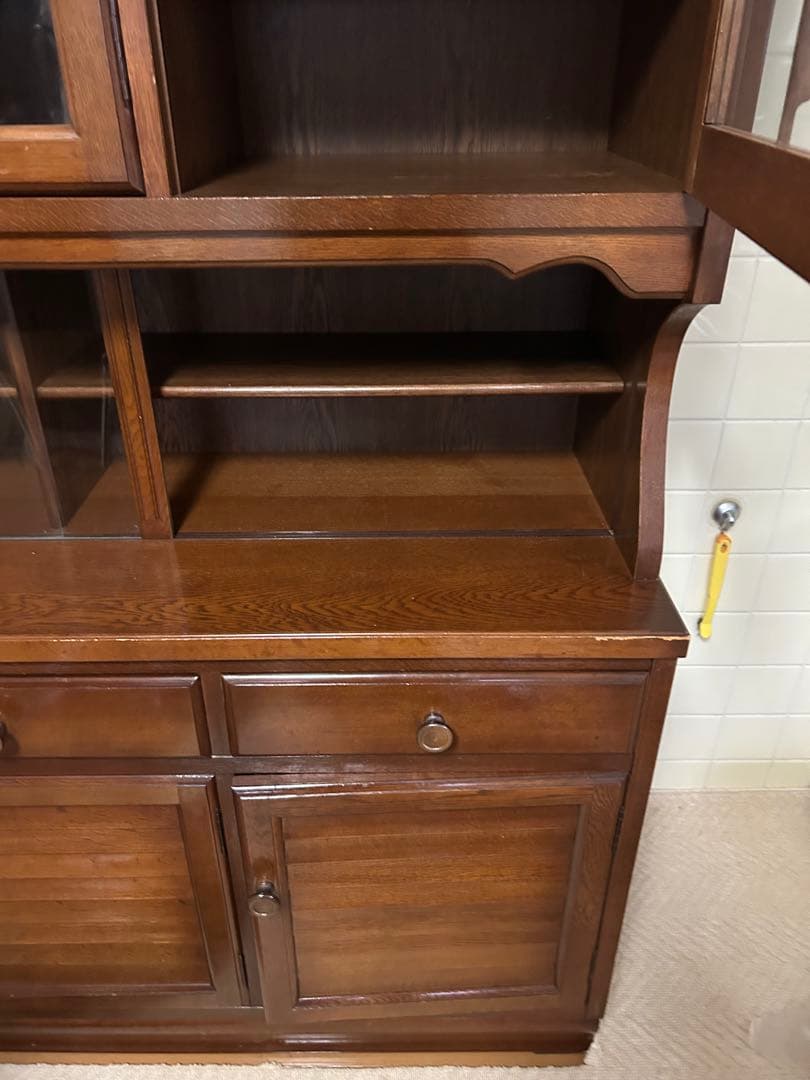 木製ブラウン食器棚 ガラス扉付き　水屋　上段部分だけ　引き取り可能