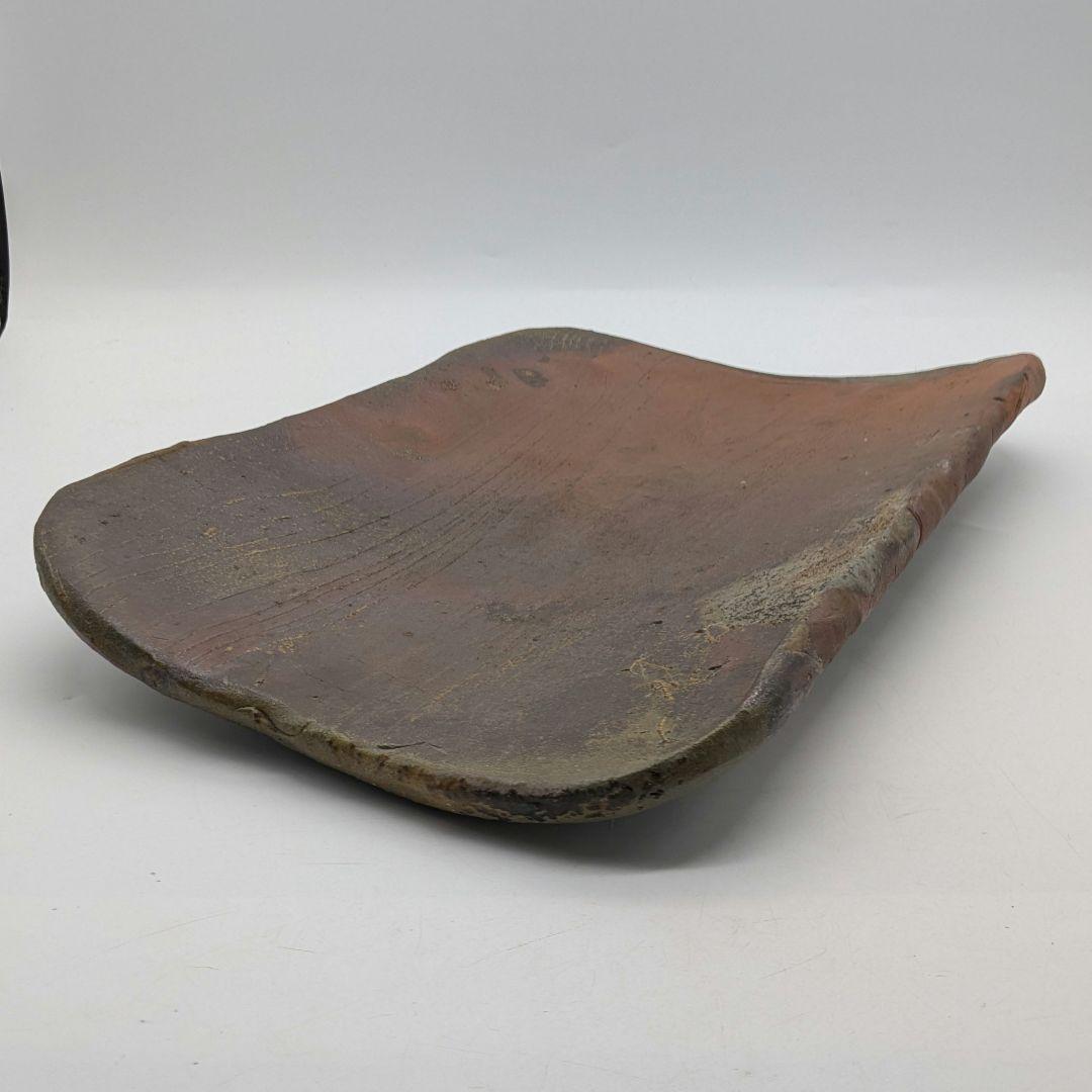 武用真 備前焼 木目四方皿 叩き皿 四方平鉢 食器 大皿 隅切角皿 盛り皿 和食