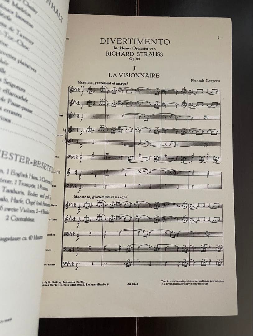 シュトラウス；ディヴェルティメント（クープラン舞曲）op.86〜ポケットスコア