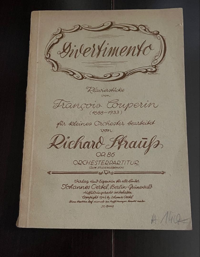 シュトラウス；ディヴェルティメント（クープラン舞曲）op.86〜ポケットスコア