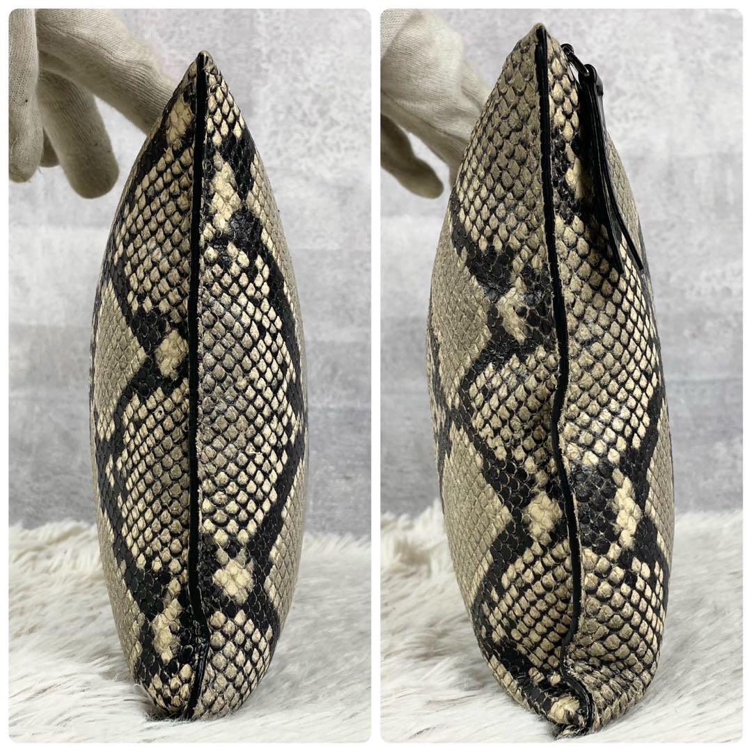 美品 メゾンマルジェラ レザー クラッチバッグ パイソン 4ステッチ グレー