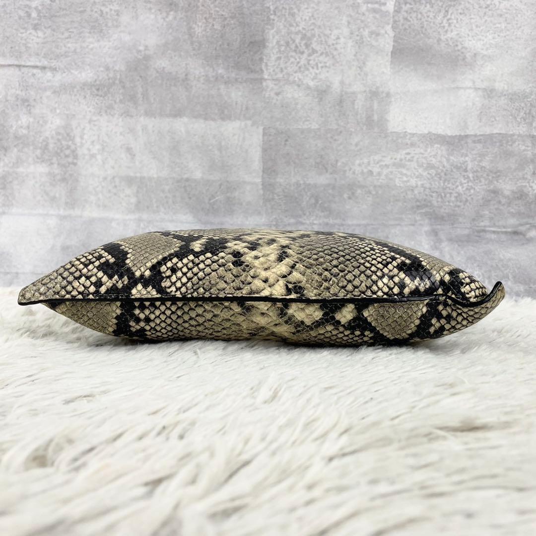 美品 メゾンマルジェラ レザー クラッチバッグ パイソン 4ステッチ グレー