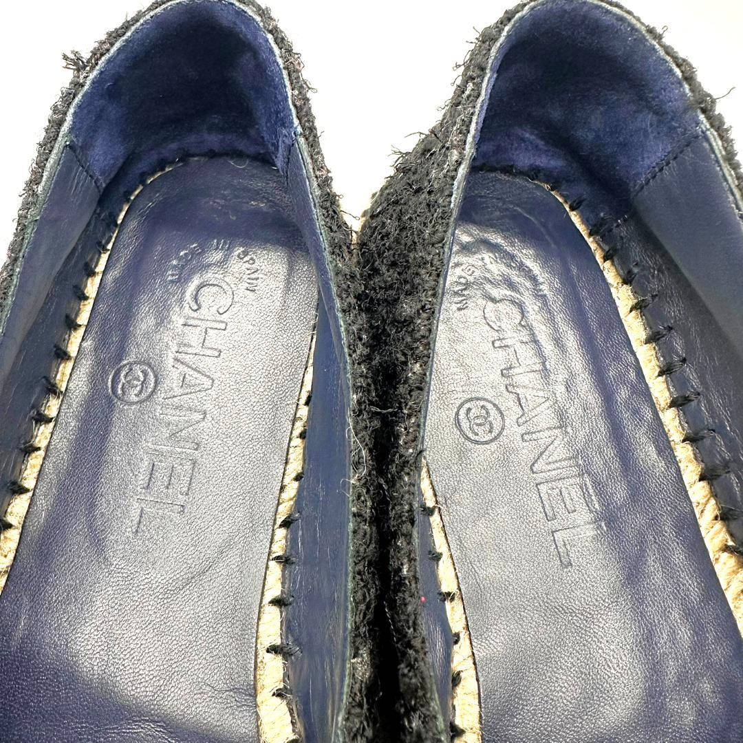 【未使用品】シャネル　ココマークロゴ ツイードエスパドリーユ　ネイビー×ブラック