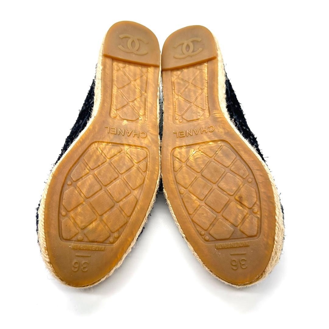 【未使用品】シャネル　ココマークロゴ ツイードエスパドリーユ　ネイビー×ブラック