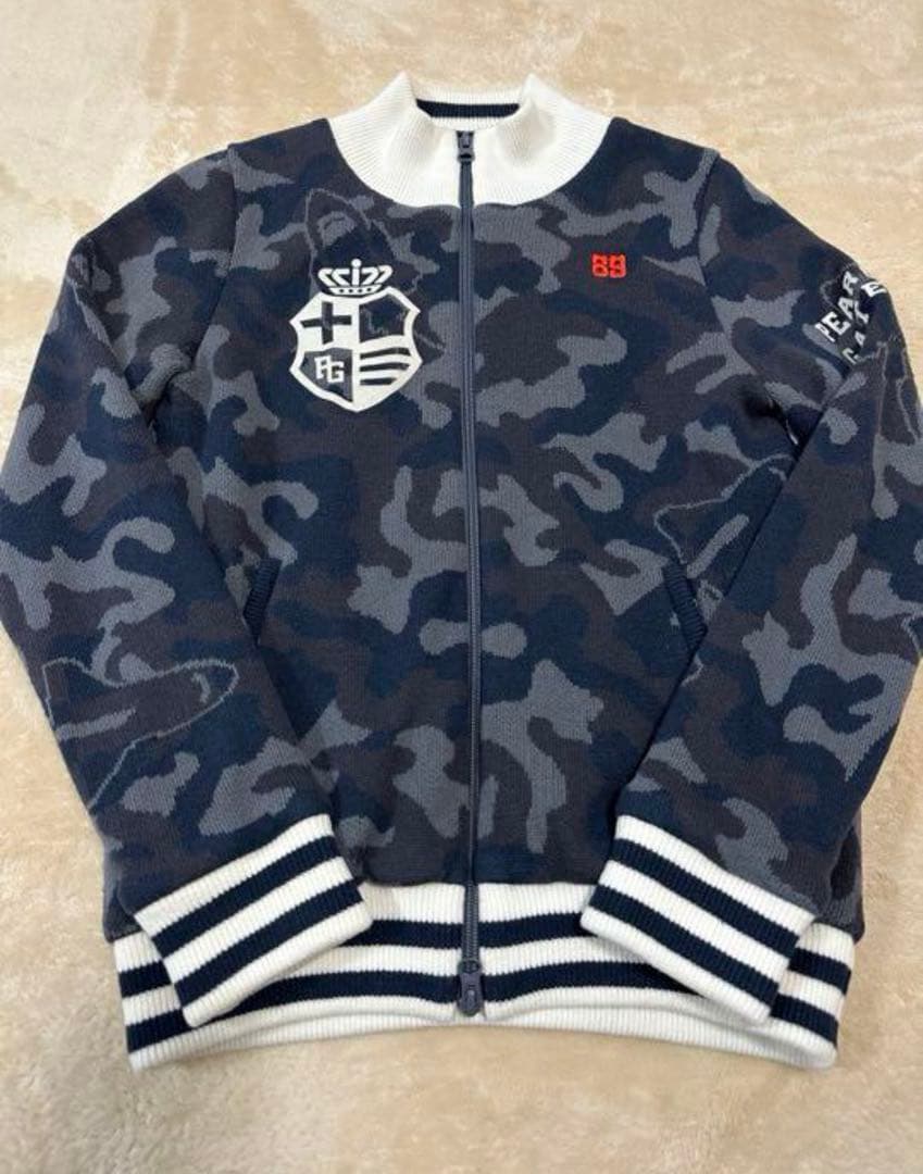 パーリーゲイツ　カモフラ柄　レディースニットブルゾン　防寒アウター