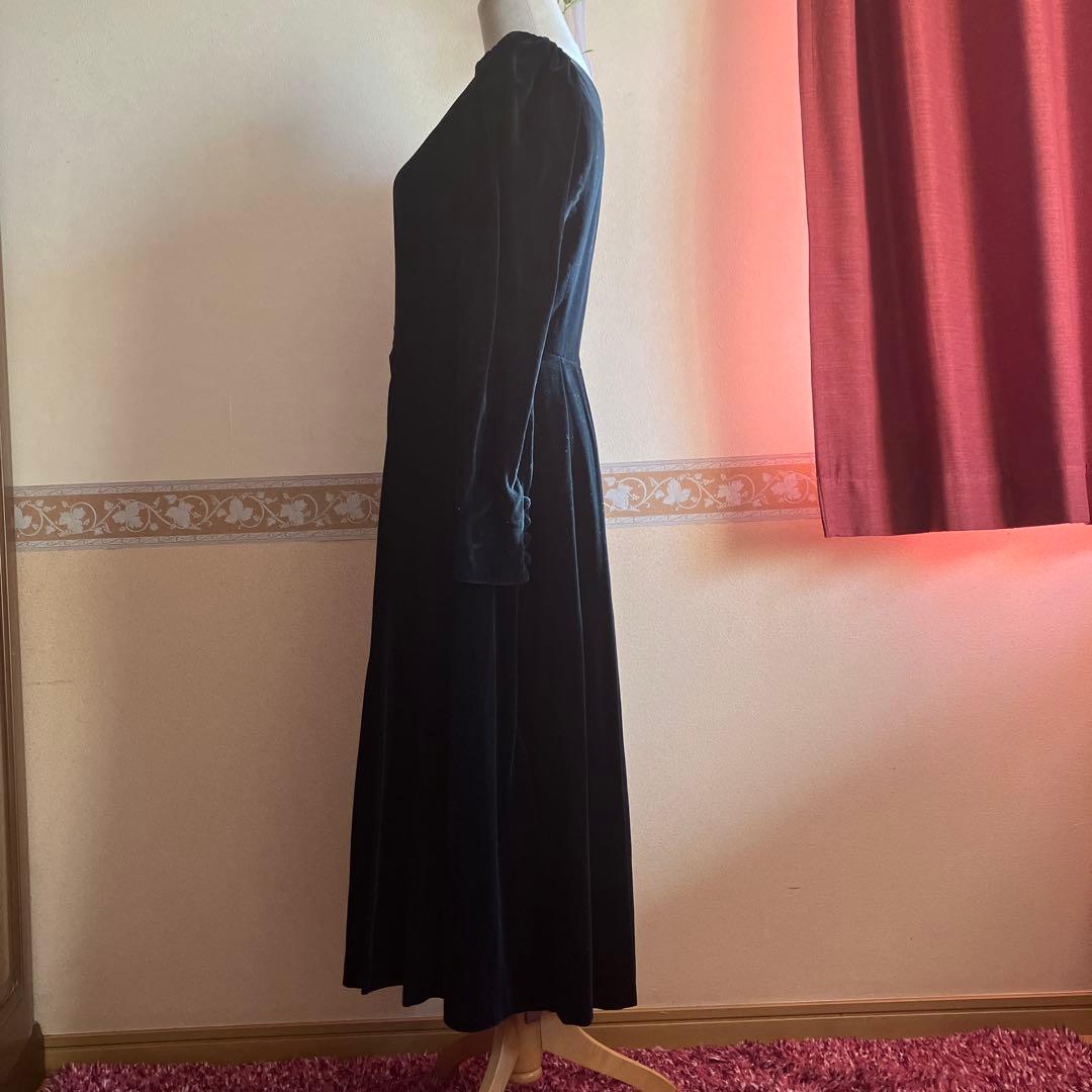 ローラアシュレイ　黒いベルベットロングワンピース　日本製　卒業式　入学式