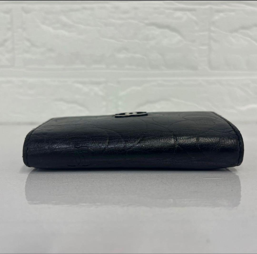 CHANEL シャネル 財布 カメリア キーケース ブラック 6連 ラムスキン