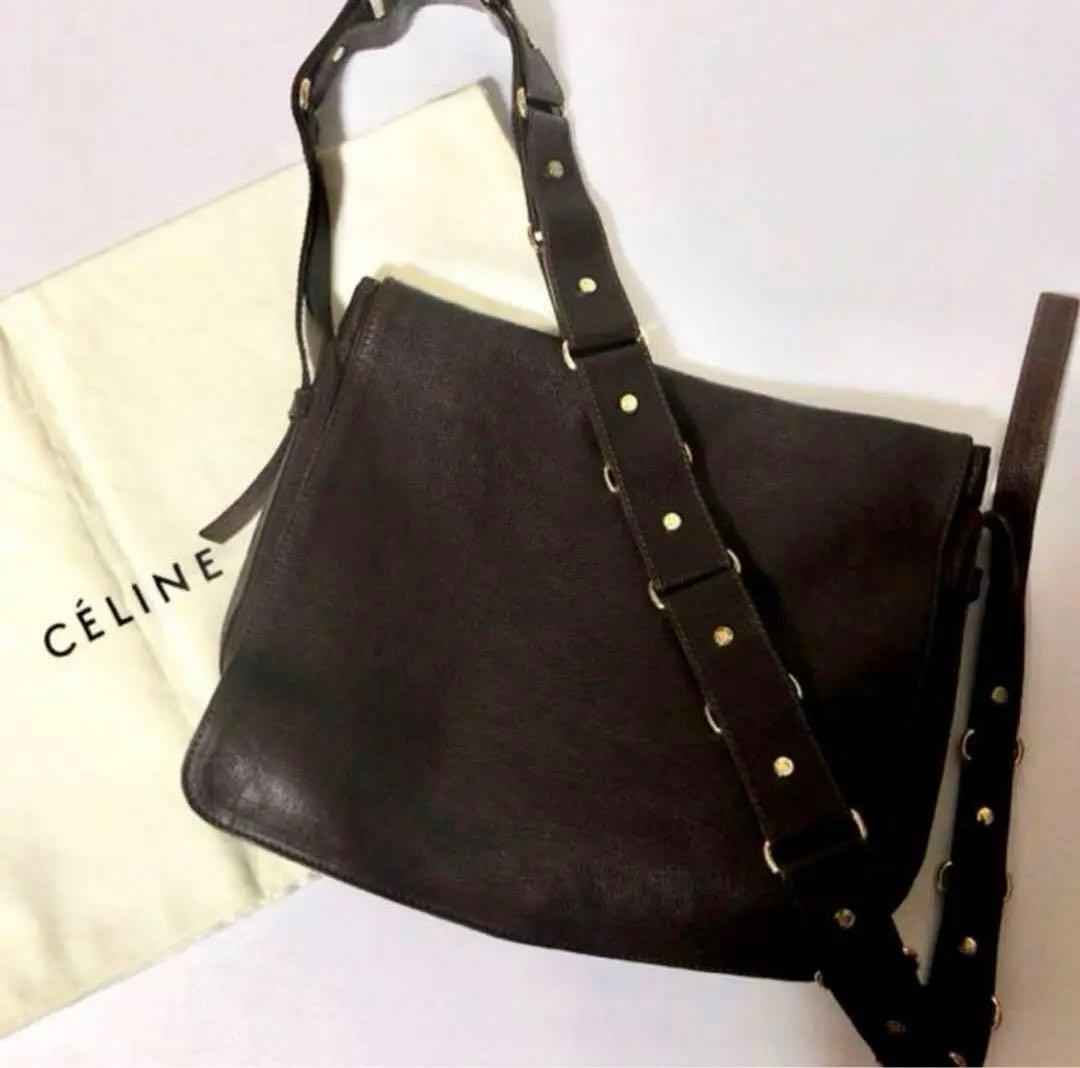 抹茶【美品】CELINE セリーヌ レザー ショルダーバッグ