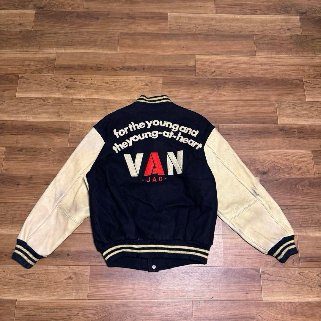 80s 当時物 VAN 袖革 スタジャン ブラック　レザー