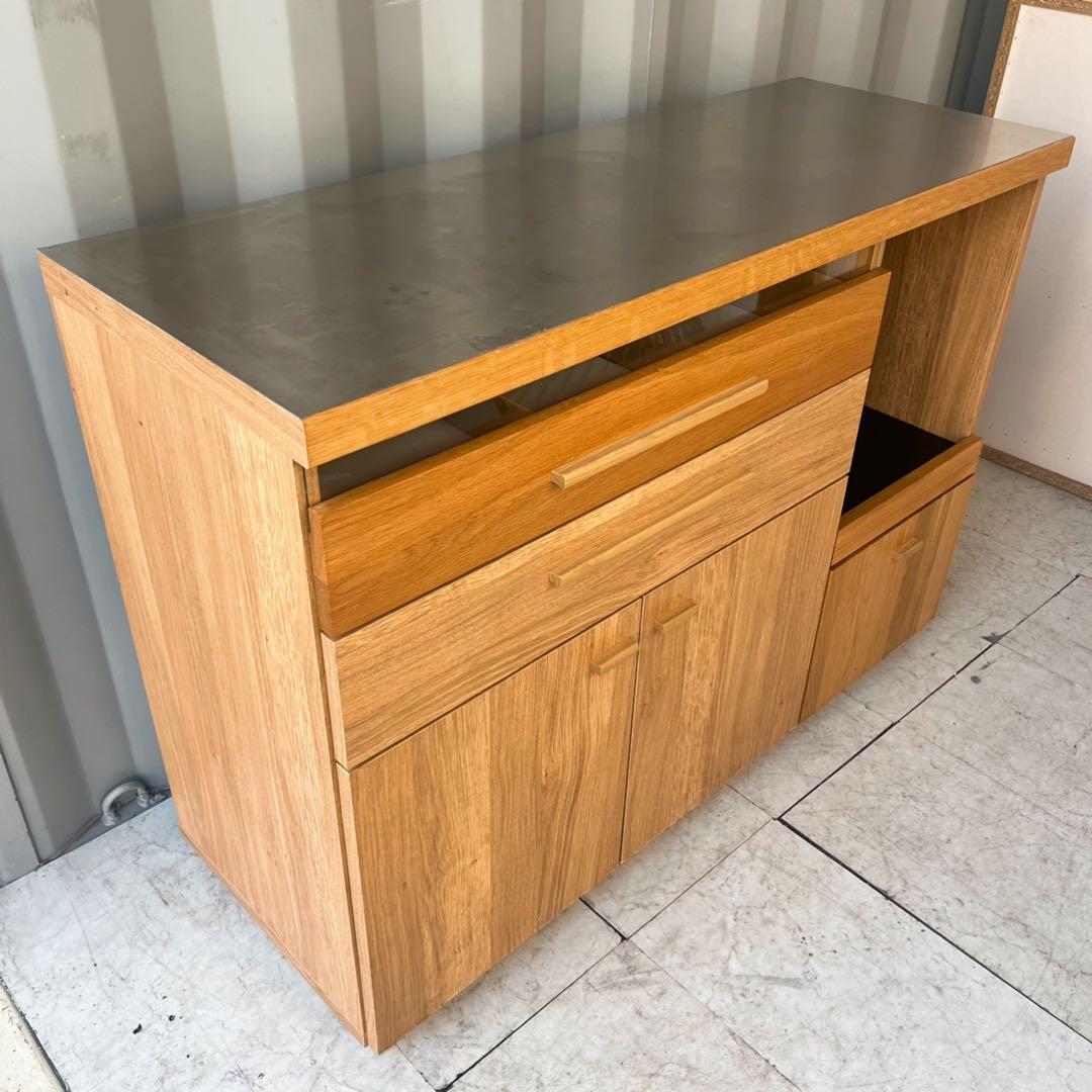 取付無料！東馬 大川家具 OCTA120 北欧風天然木キッチンカウンター