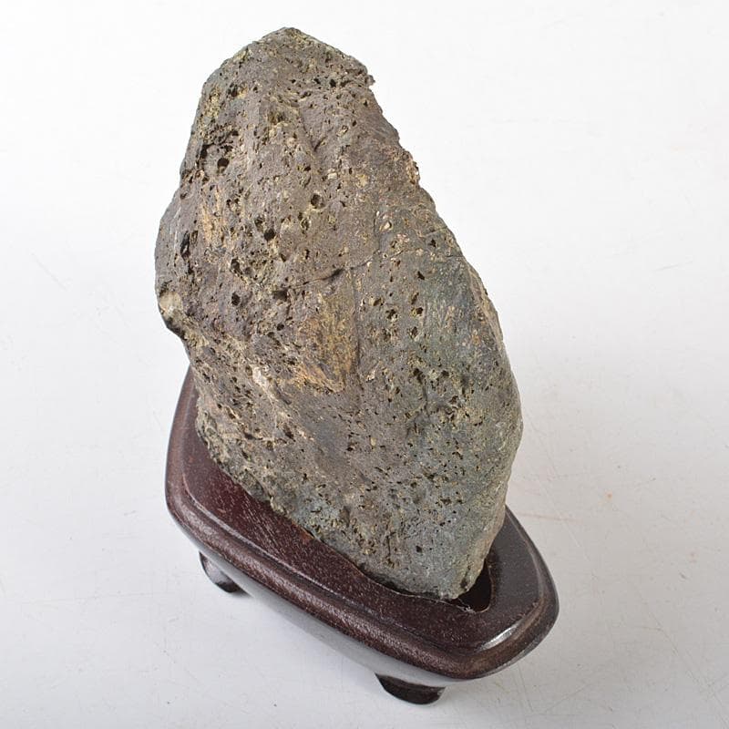 天然石　鑑賞石　菊花石　置物　重さ約392g　唐木台付　V　R6492