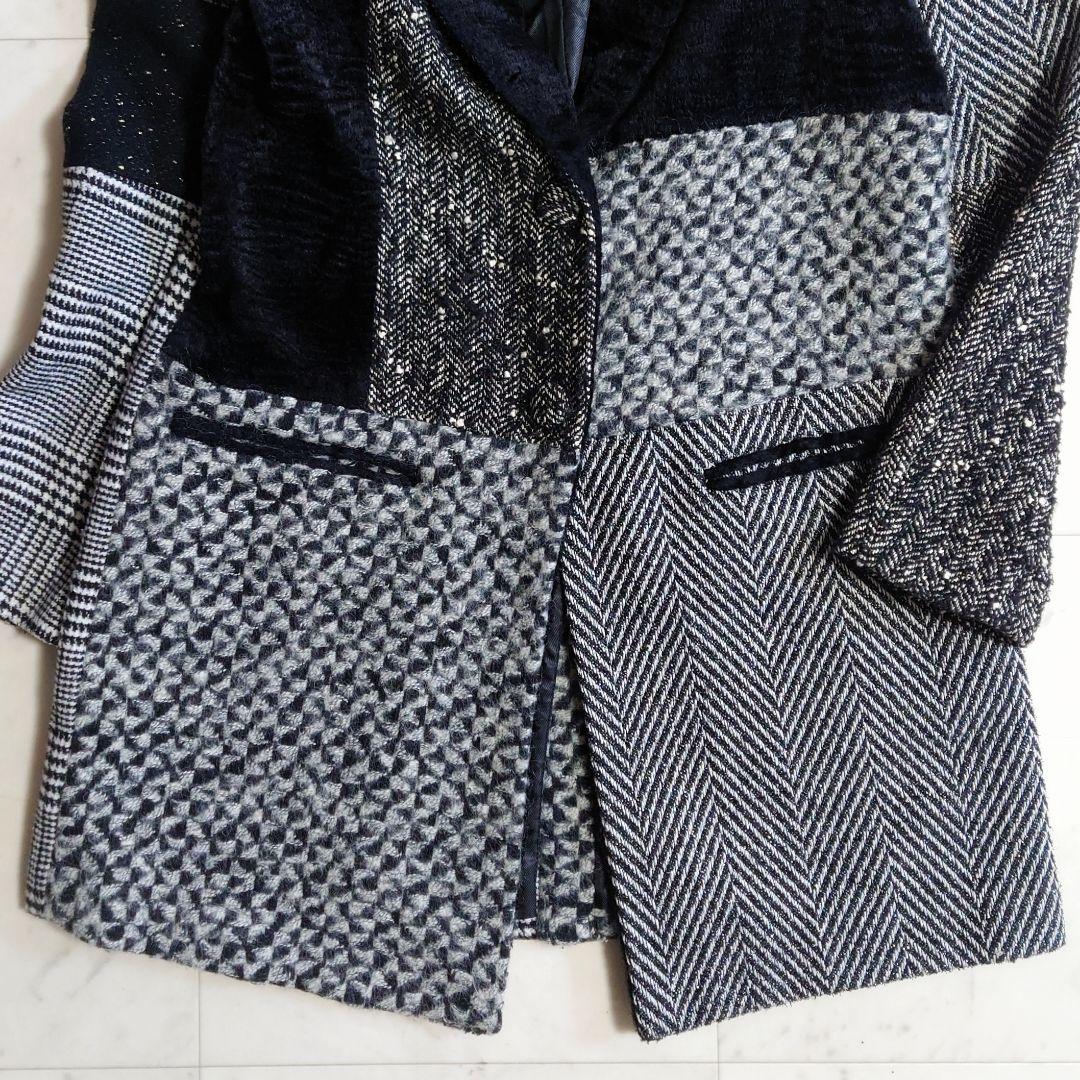 美品♪ デシグアル ショールカラー パッチワーク風 切替 オーバーコート