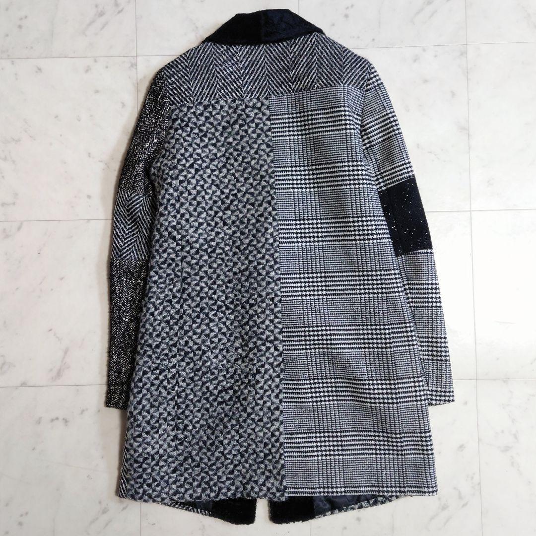 美品♪ デシグアル ショールカラー パッチワーク風 切替 オーバーコート