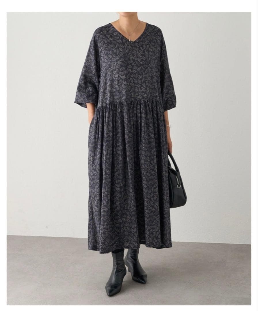 タグ付 BEARDSLEY ビアズリー リーフ プリント ワンピース