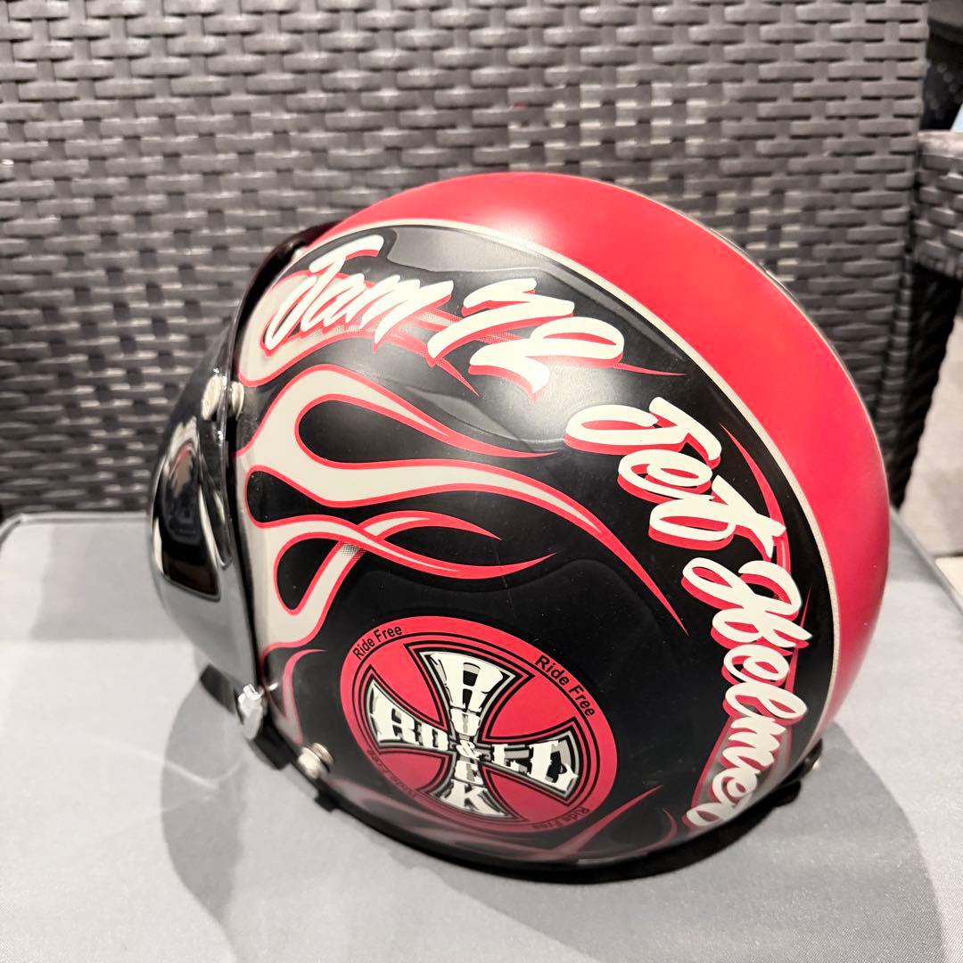 ジェットヘルメット レッドブラック ファイヤーパターン 72 JAM