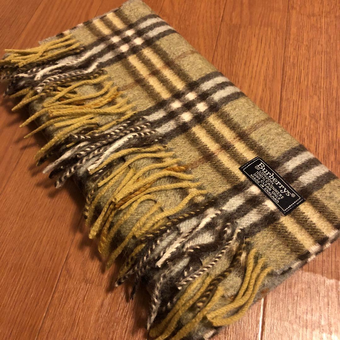 カシミヤ 希少 ロング丈 カーキー Burberry's チェックウールマフラー
