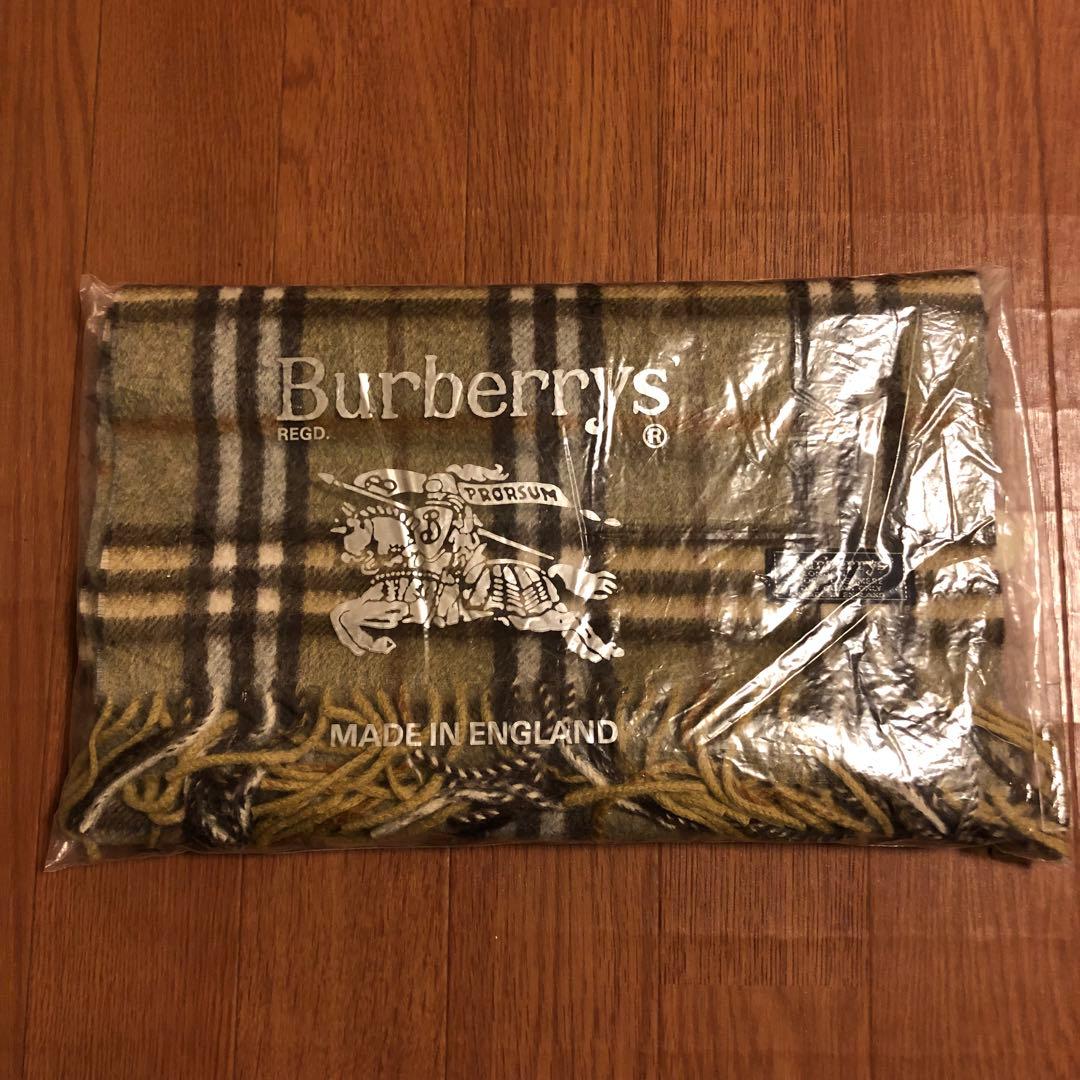 カシミヤ 希少 ロング丈 カーキー Burberry's チェックウールマフラー