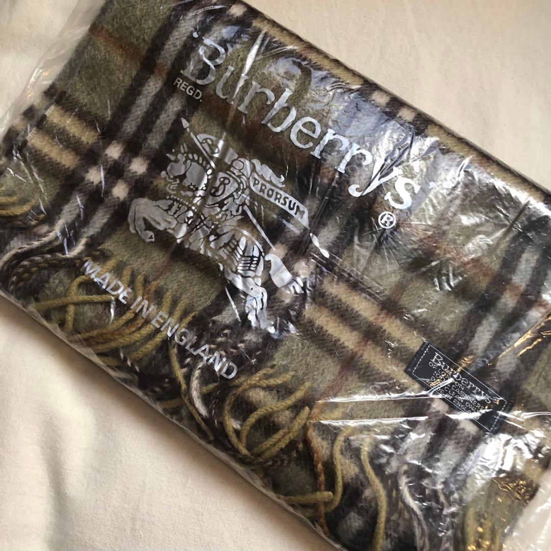 カシミヤ 希少 ロング丈 カーキー Burberry's チェックウールマフラー