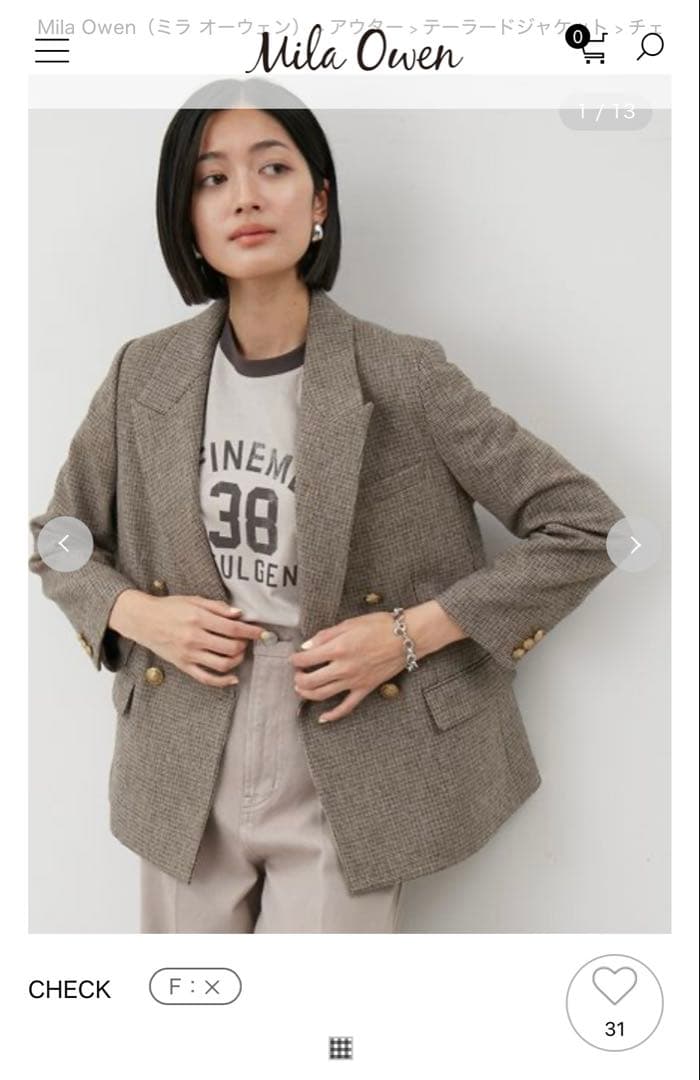 Mila Owen♡ チェック金釦ダブルブレストブレザー
