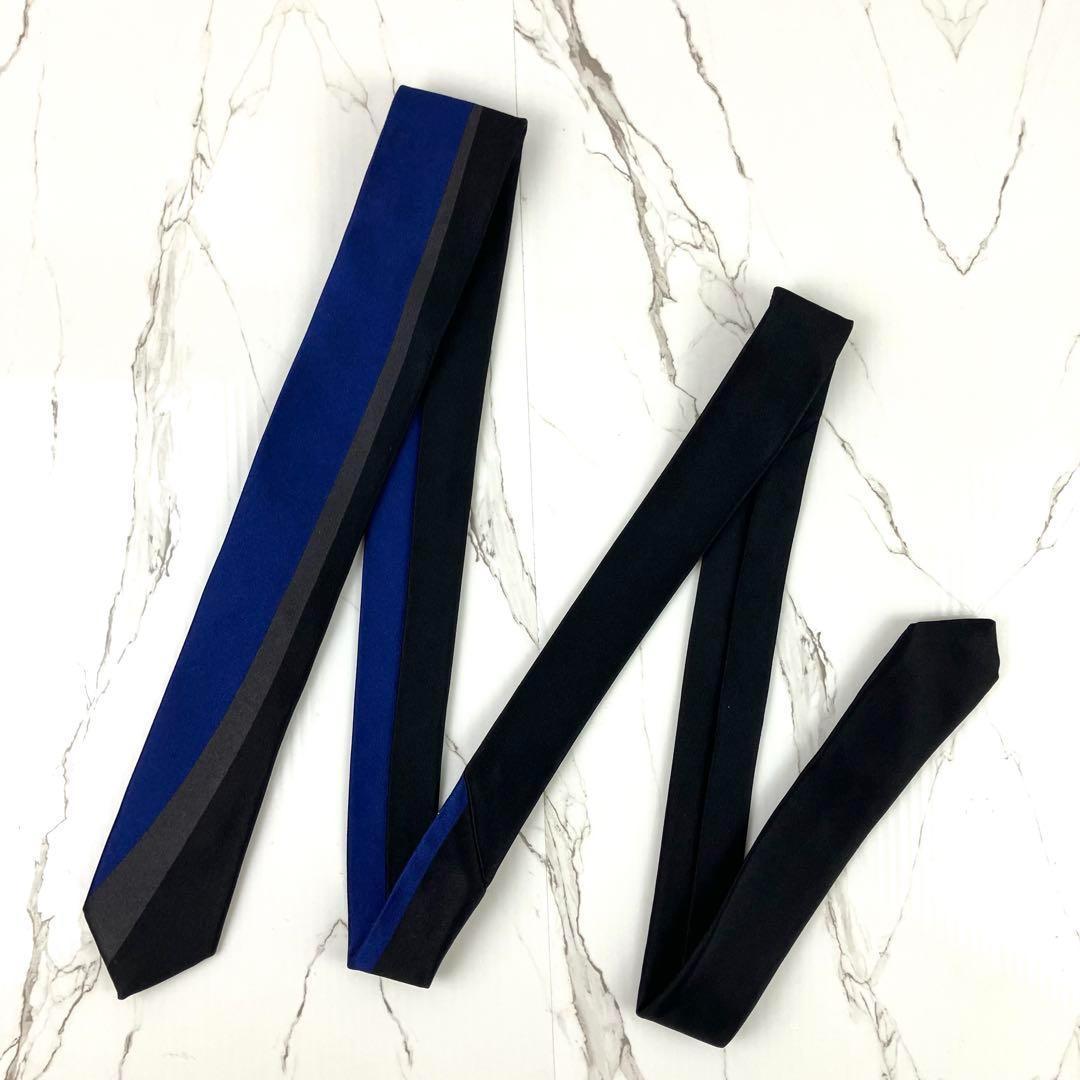 ゆうこ　美品　プラダ　ネクタイ　ナロータイ　マルチカラー　ブルー　ブラック