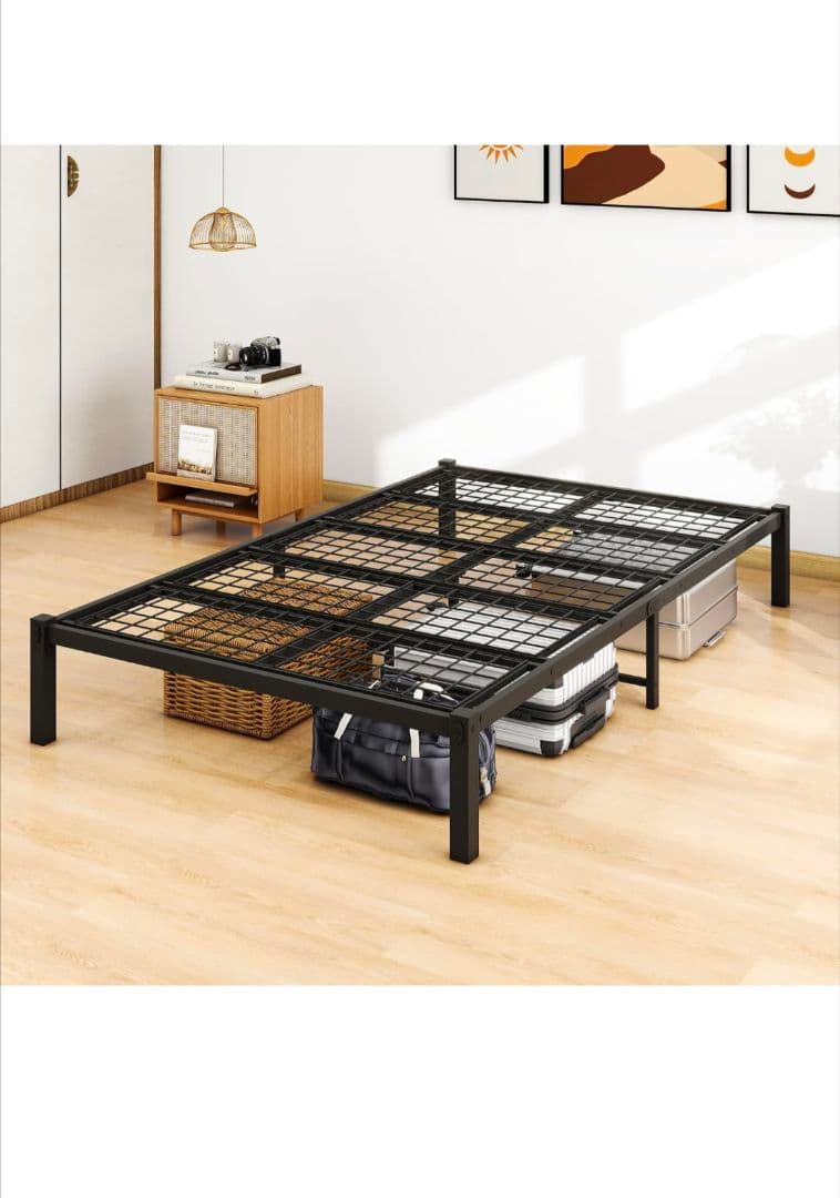 VERFARM メタル ベッドフレーム セミダブル 頑丈な金属製 ブラック