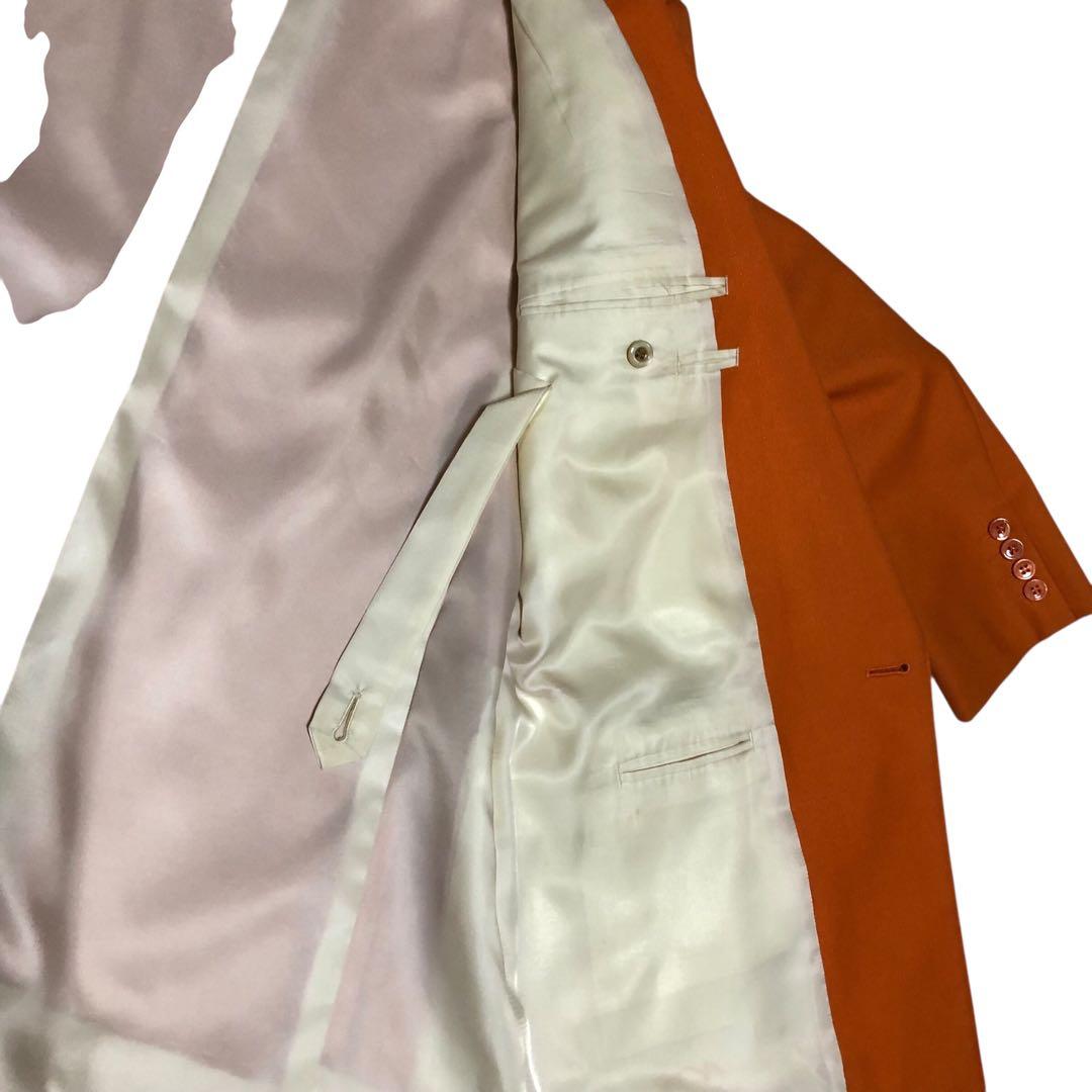 メンズ オレンジ ダブルブレストスーツ ステージ衣装 イニシャル有り 古着