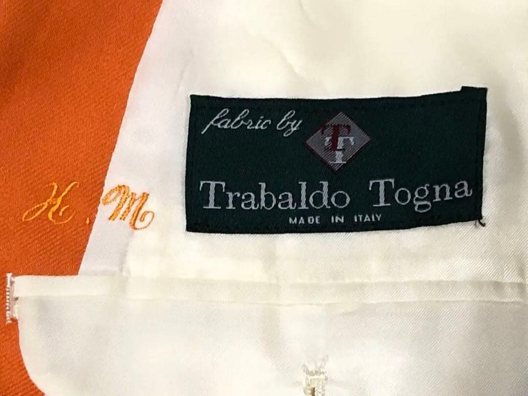 メンズ オレンジ ダブルブレストスーツ ステージ衣装 イニシャル有り 古着