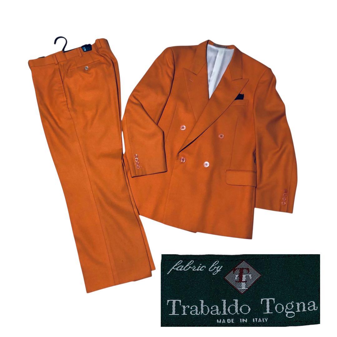 メンズ オレンジ ダブルブレストスーツ ステージ衣装 イニシャル有り 古着