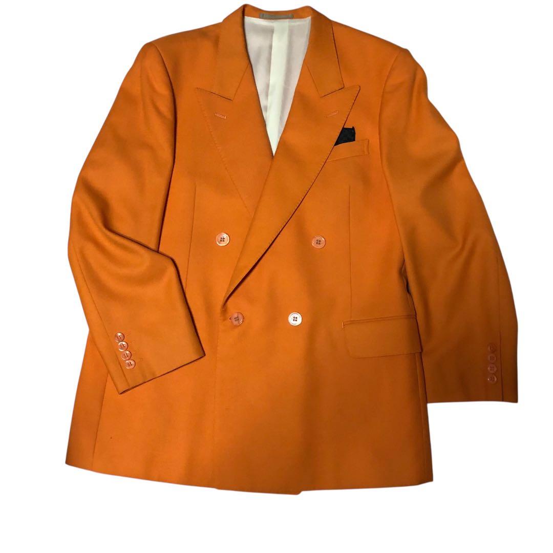メンズ オレンジ ダブルブレストスーツ ステージ衣装 イニシャル有り 古着