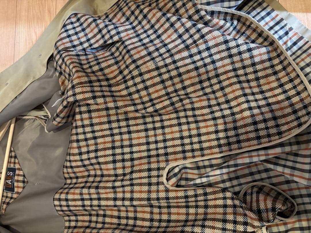 美品！DAKSダックス チェック ライナー付トレンチコート ベージュ　11号