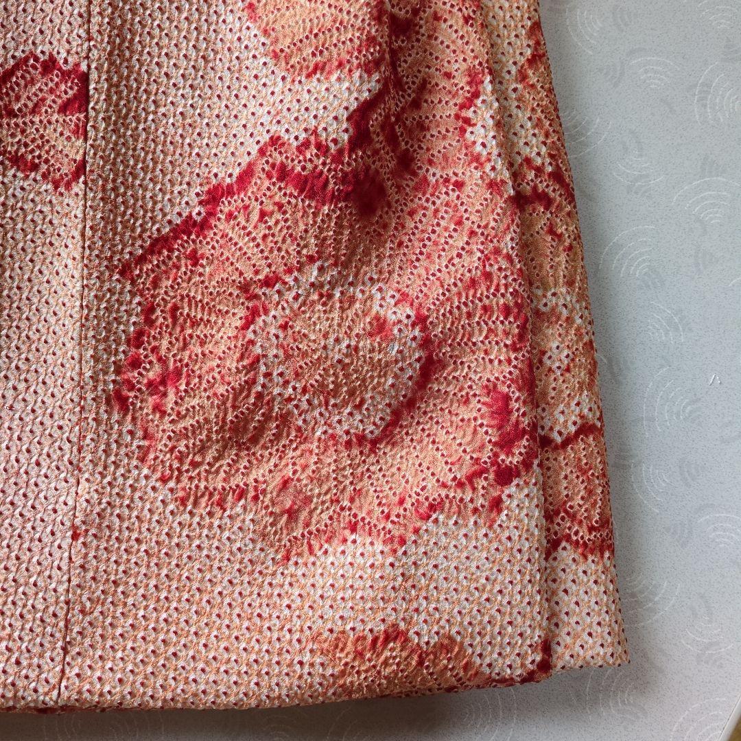 七五三３歳正絹総絞り手縫いの被布（淡いオレンジ色）中綿無し