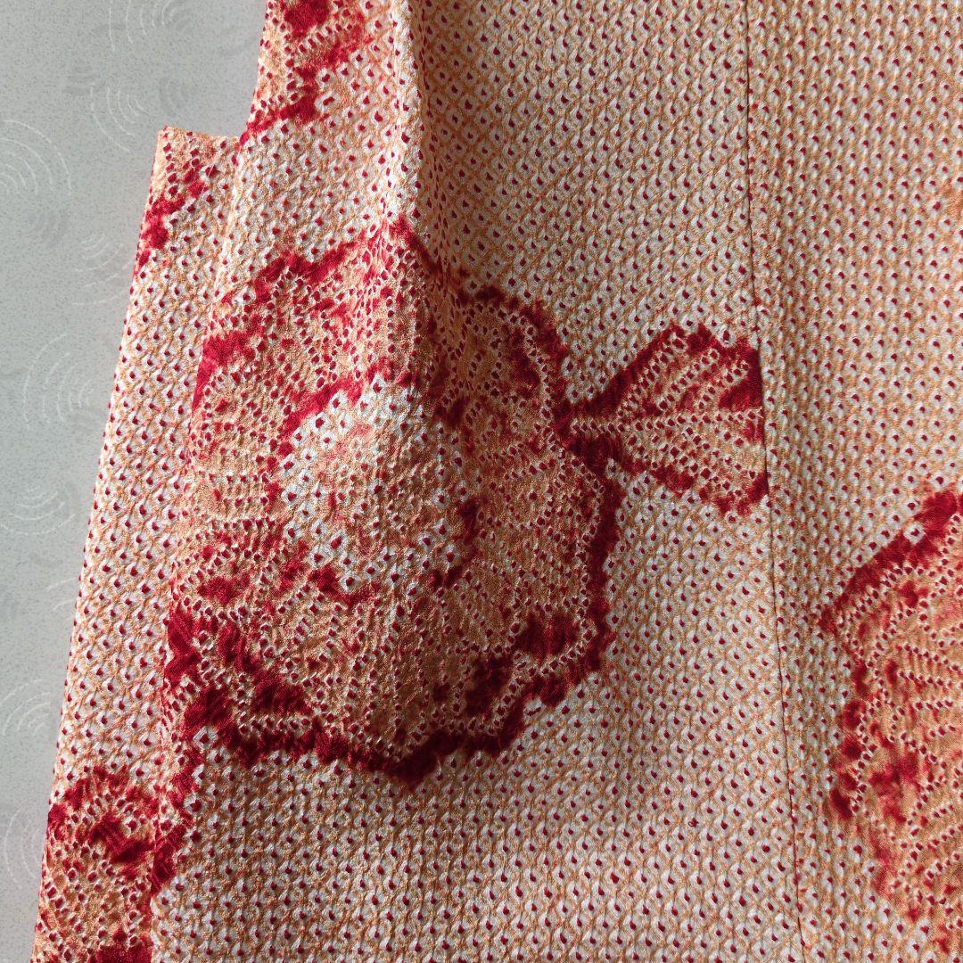 七五三３歳正絹総絞り手縫いの被布（淡いオレンジ色）中綿無し