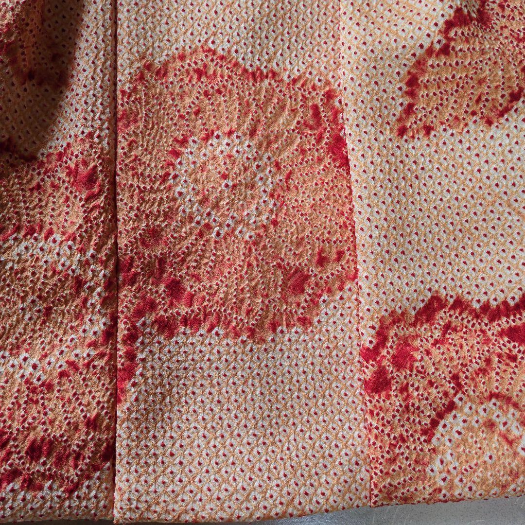 七五三３歳正絹総絞り手縫いの被布（淡いオレンジ色）中綿無し