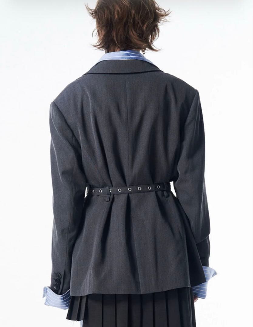 JOSEMOON BELTED TAILORED JACKET グレー
