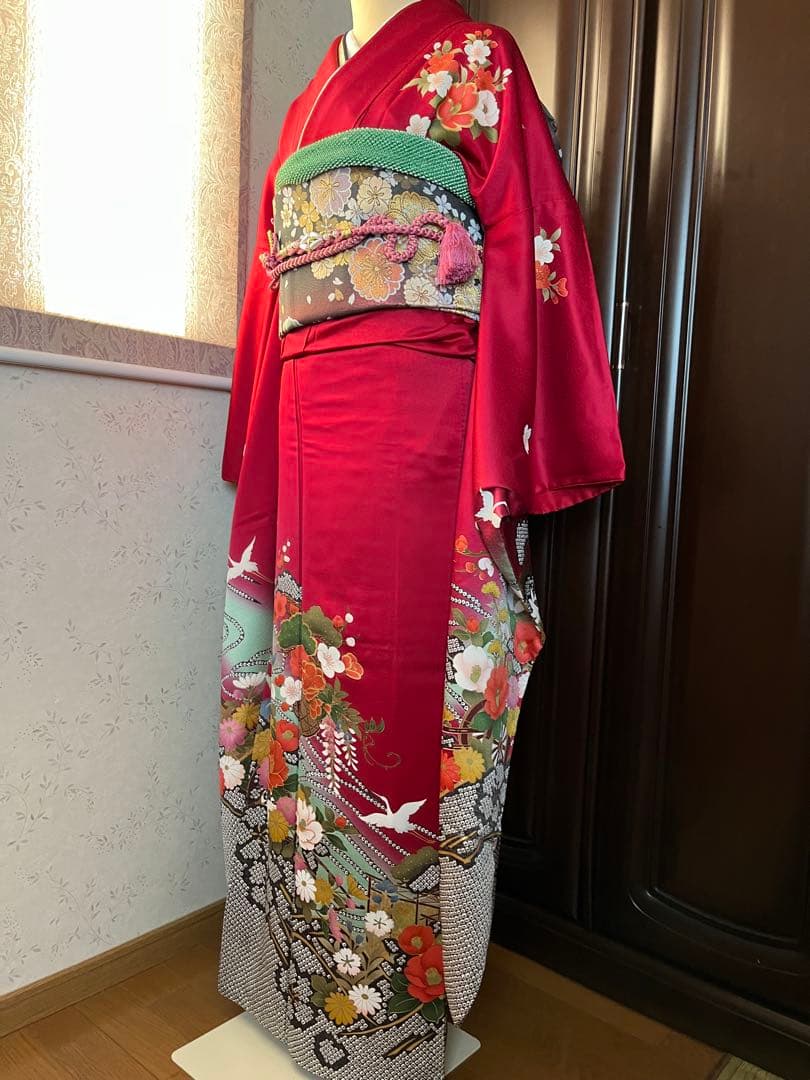振袖セット　帯、帯締め、帯揚げ、重ね襟　　身丈165 裄丈70 袖丈113