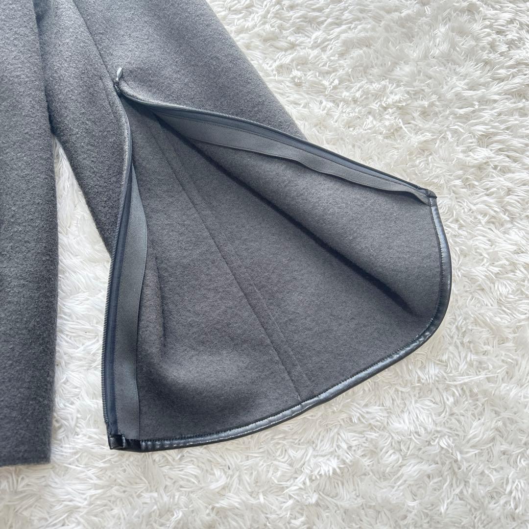 23区 コンプレストパイル ノーカラー アウター コート ジャケット グレー